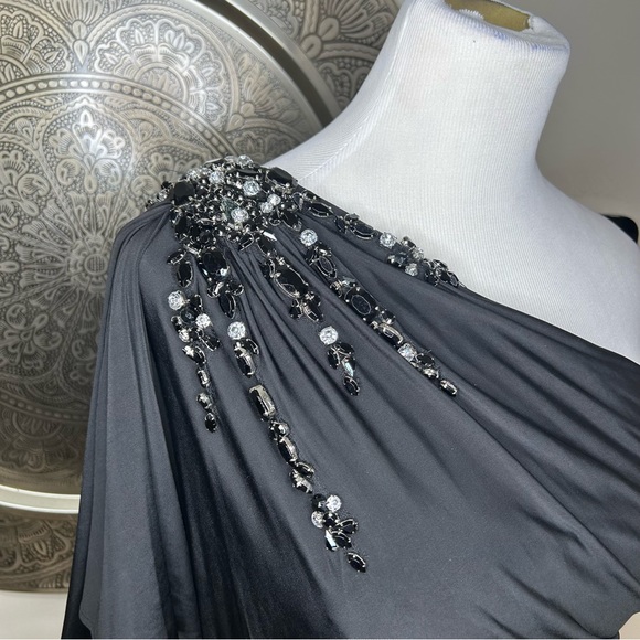 Aidan Mattox black one beaded shoulder maxi dress - Size 10 - Picture 3 of 16